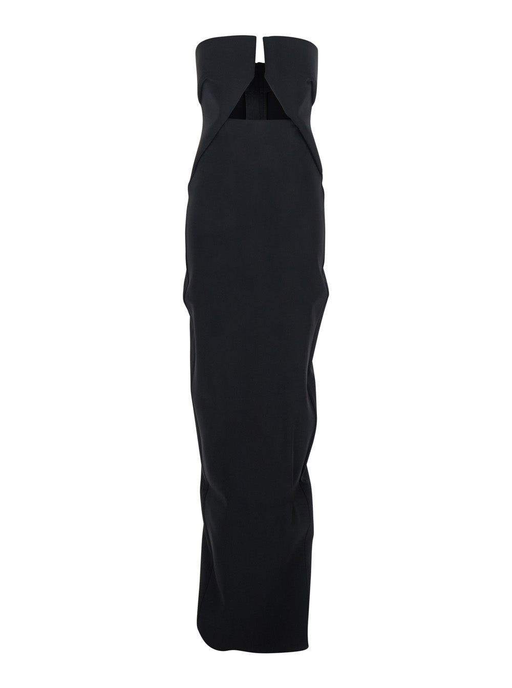 Long Dress RP01F6528SY09 with Front Neckline and Zip Closure on the Back in Black Viscose Blend for Women Acetate Elastane
