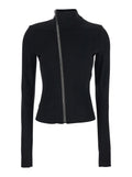 Gary Jacket with High Collar and Asymmetrical Zip Closure in Black Viscose Blend for Women Acetate Elastane Outerwear