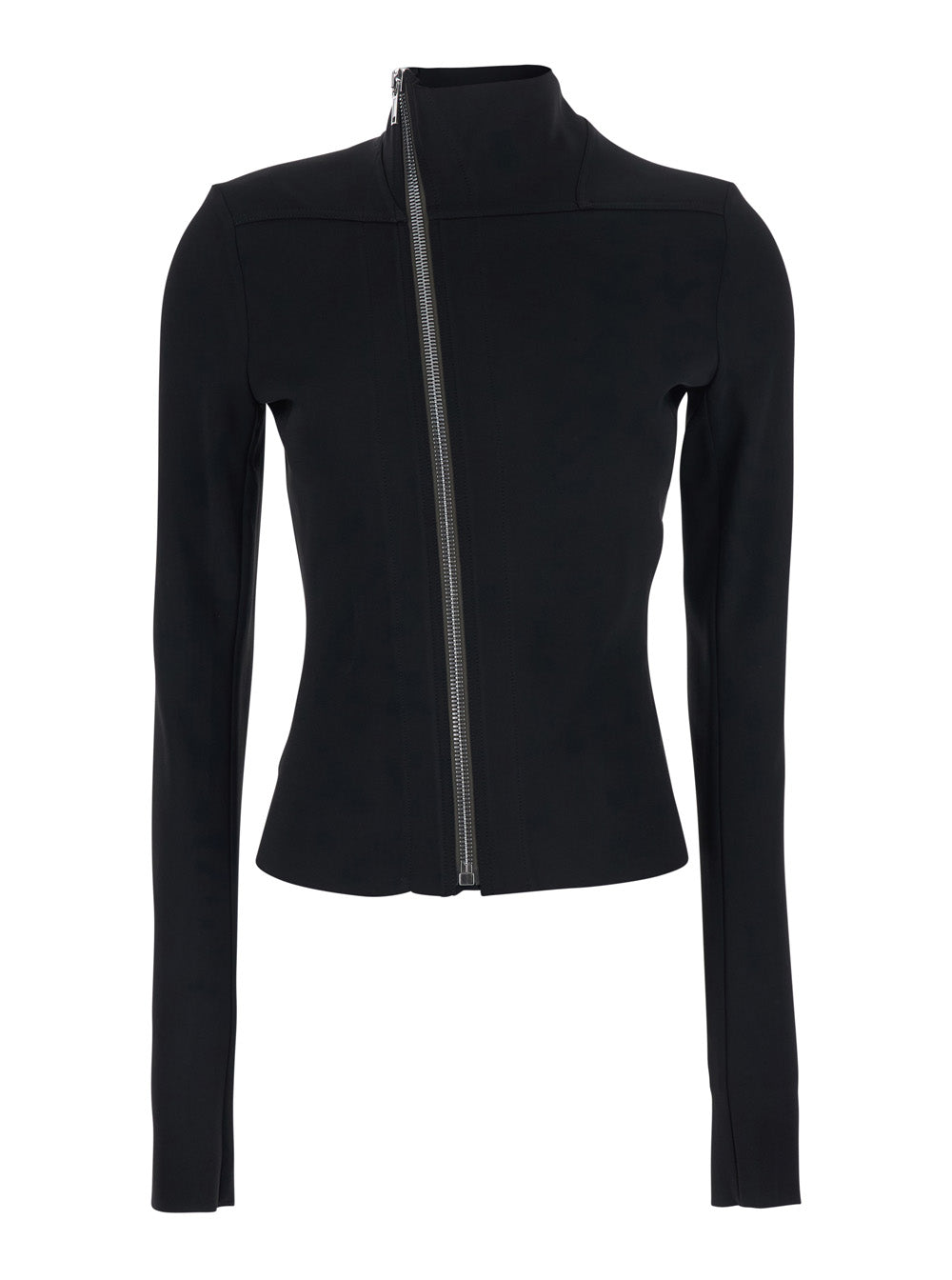 Gary Jacket with High Collar and Asymmetrical Zip Closure in Black Viscose Blend for Women Acetate Elastane Outerwear