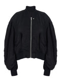 Bomber Jacket Secchia Flight with Ruched Sleeves in Black for Women Ecoleather Outerwear