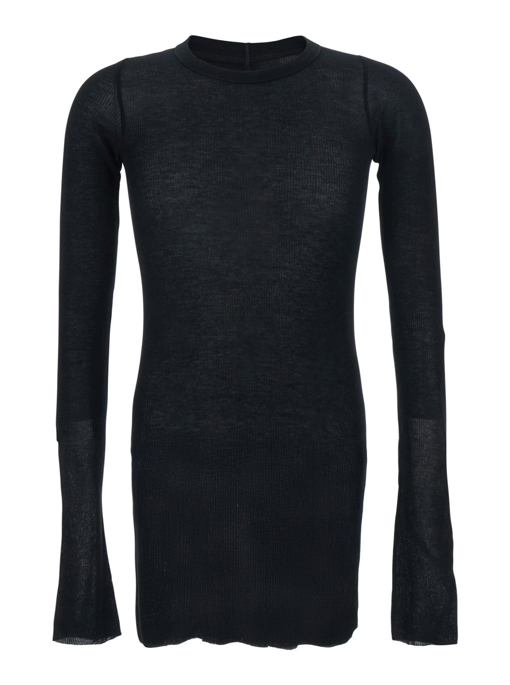 Black T-Shirt with Round Neck and Ribbed Design in Viscose Silk Blend for Men Tshirts Polo Shirts