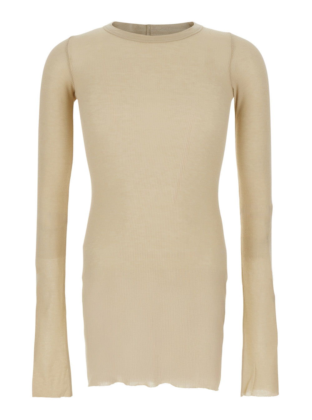 Beige T-Shirt with Round Neck and Ribbed Design in Viscose Silk Blend for Men Tshirts Polo Shirts