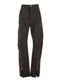 Bolan Banana Pants with Zip Details in Brown Stretch Cotton for Men Nylon Trousers