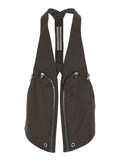 Mens Brown Bauhaus Sleeveless Gilet with Two Zip Pockets on the Front in Stretch Cotton Elastane Blazers