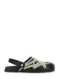Mule Megalace with Oversized Decorative Laces and Hook Closure at the Back in Black Leather Ram Flat Shoes