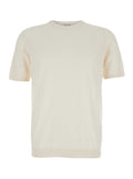 Beige T-Shirt with Ribbed Details in Cotton for Men Tshirts And Polo Shirts