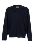 Blue Cotton Blend V-Neck Sweater for Men Blu Jersey