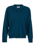 Blue Sweater 261MYA1600414 with V-Neck and Soft Collar in Cotton Blend for Men Blu Jersey