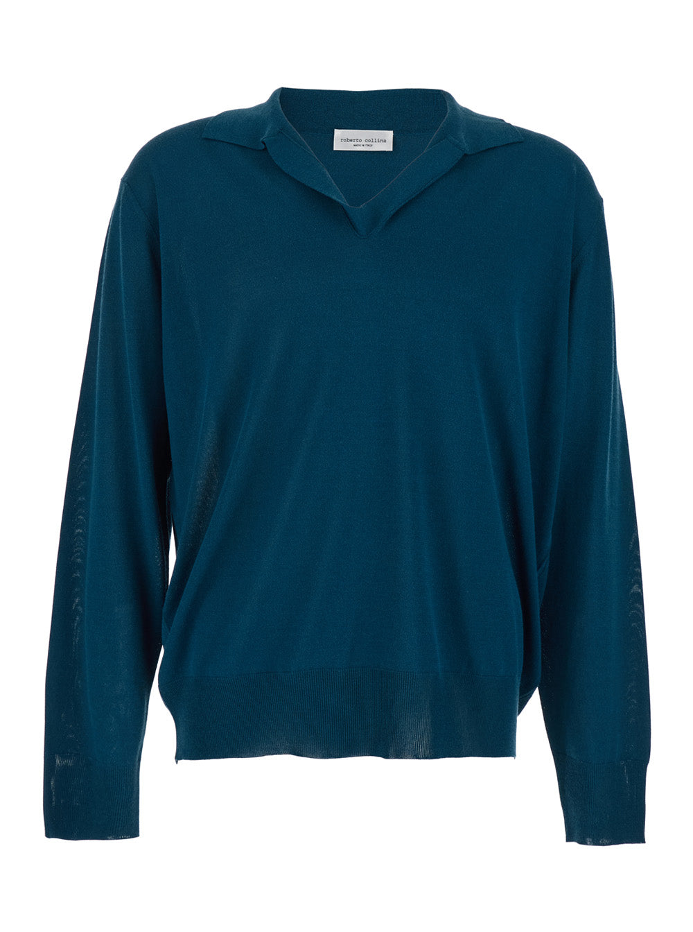 Blue Sweater 261MYA1600414 with V-Neck and Soft Collar in Cotton Blend for Men Blu Jersey