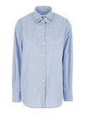 Blue Shirt with Double Collar and All-Over Striped Motif in Cotton for Women Light Blouses