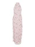Long Dress Floral with Open Back in Pink Fabric for Women Polyester
