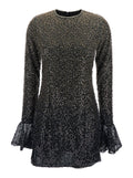 Dress With All-Over Applied Beads And Flared Hems Metallic Fabric For Women