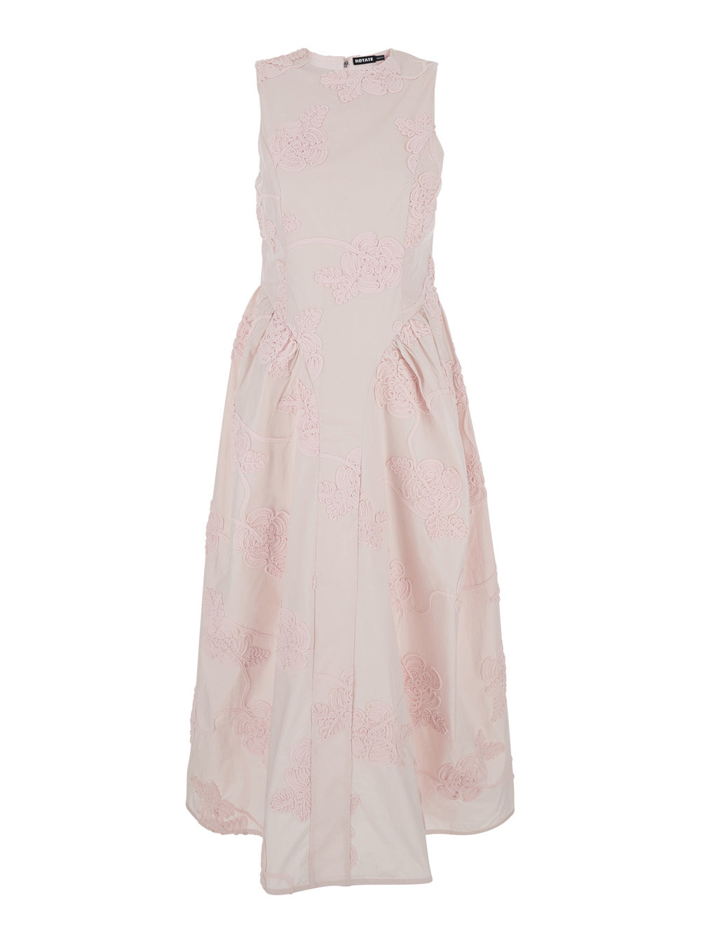 Long Dress Sleeveless with Round Neck and All-Over Floral Embroidery in Stretch Tech Fabric Pink Women Polyester Elastane