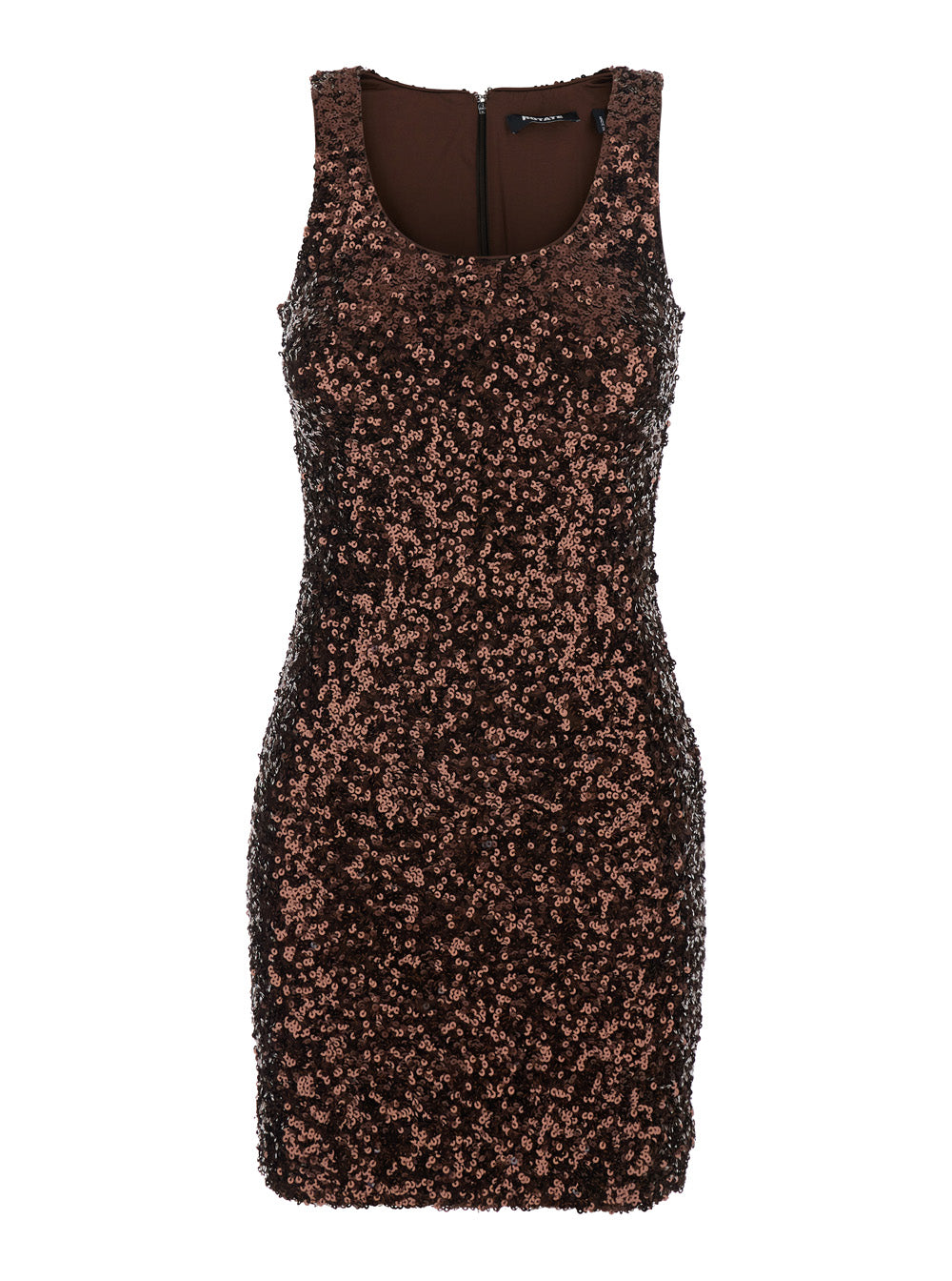 Dress With U-Neck And All-Over Applied Sequins Brown For Women