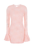 Dress With Drop Neckline On The Back And All-Over Embroidered Floral Motif Pink Fabric For Women