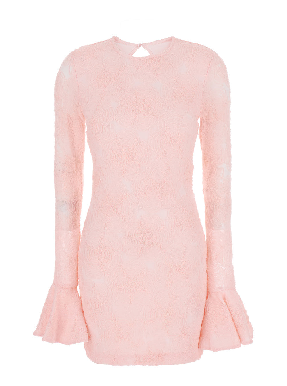 Dress With Drop Neckline On The Back And All-Over Embroidered Floral Motif Pink Fabric For Women