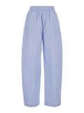 Blue Pants with Elastic Waist and Striped Design in Cotton Poplin for Women Light Biologic Trousers