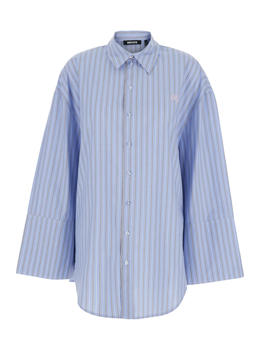 Oversized Shirt with All-Over Stripes Motif and Embroidered Logo on the Front in Light Blue Cotton Poplin for Women Blouses