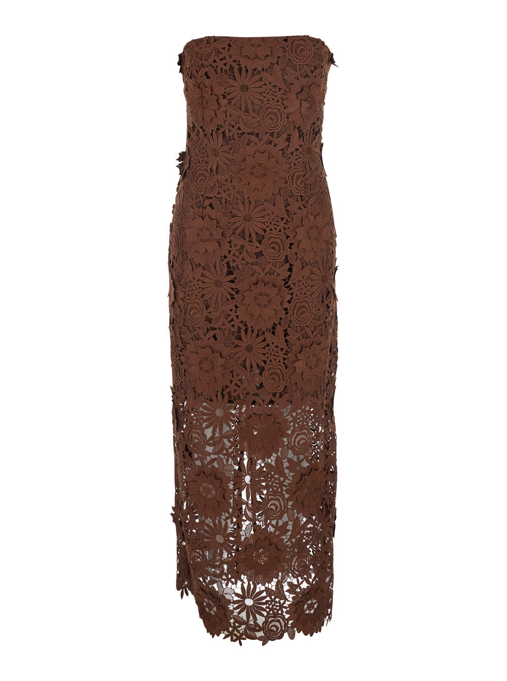 Midi Dress 3d Lace Brown With Details In Polyester For Women