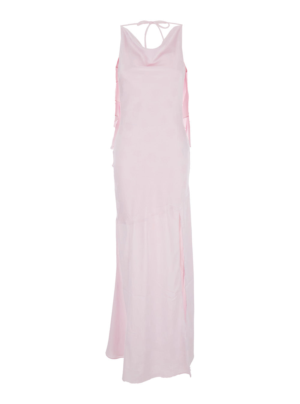 Long Dress Rosa with Back Opening and Draped Details in Pink Fabric for Women Polyester