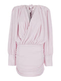 Dress With Deep V-Neck And Draped Design Pink Silk For Women