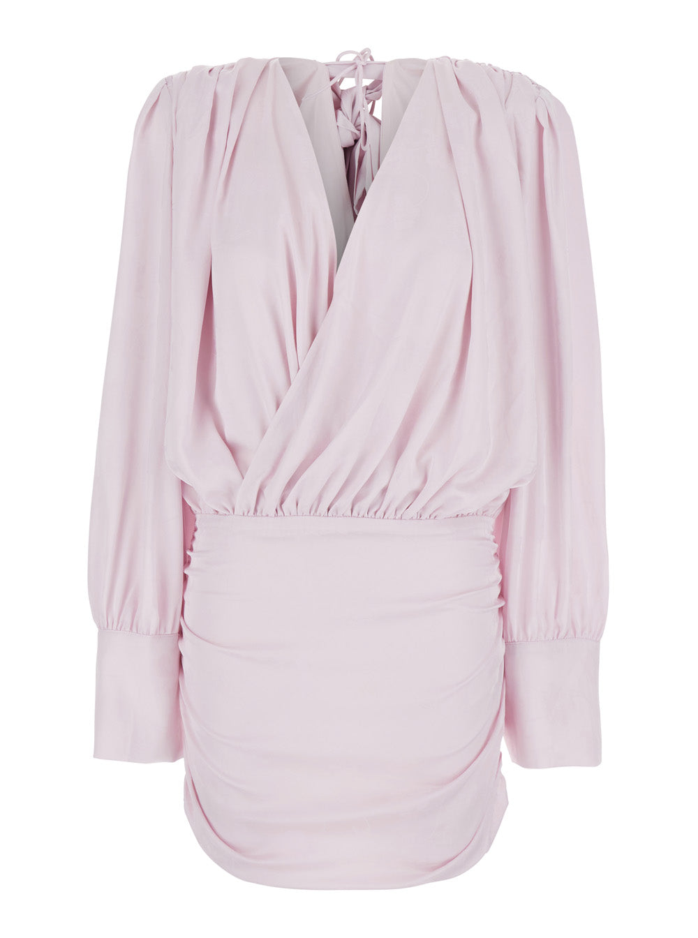 Dress With Deep V-Neck And Draped Design Pink Silk For Women