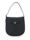 Shoulder Bag Tondo with Adjustable Strap and Logo Plate on the Front Black Calf