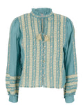 Kirsten Print L-Slv Top Light Blue Cotton Shirts And Blouses