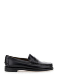 Mens Black Leather Pull-On Loafers