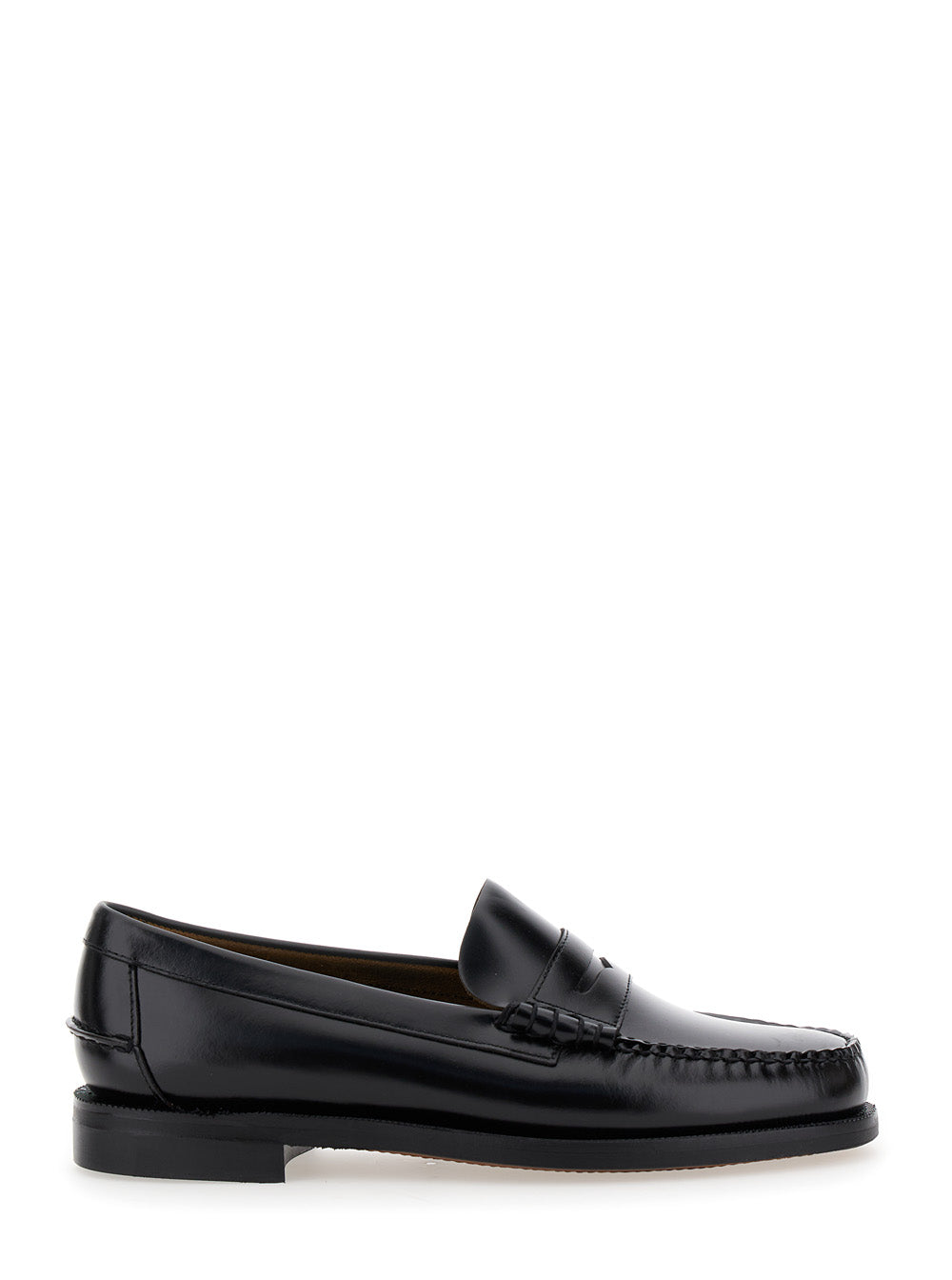 Mens Black Leather Pull-On Loafers