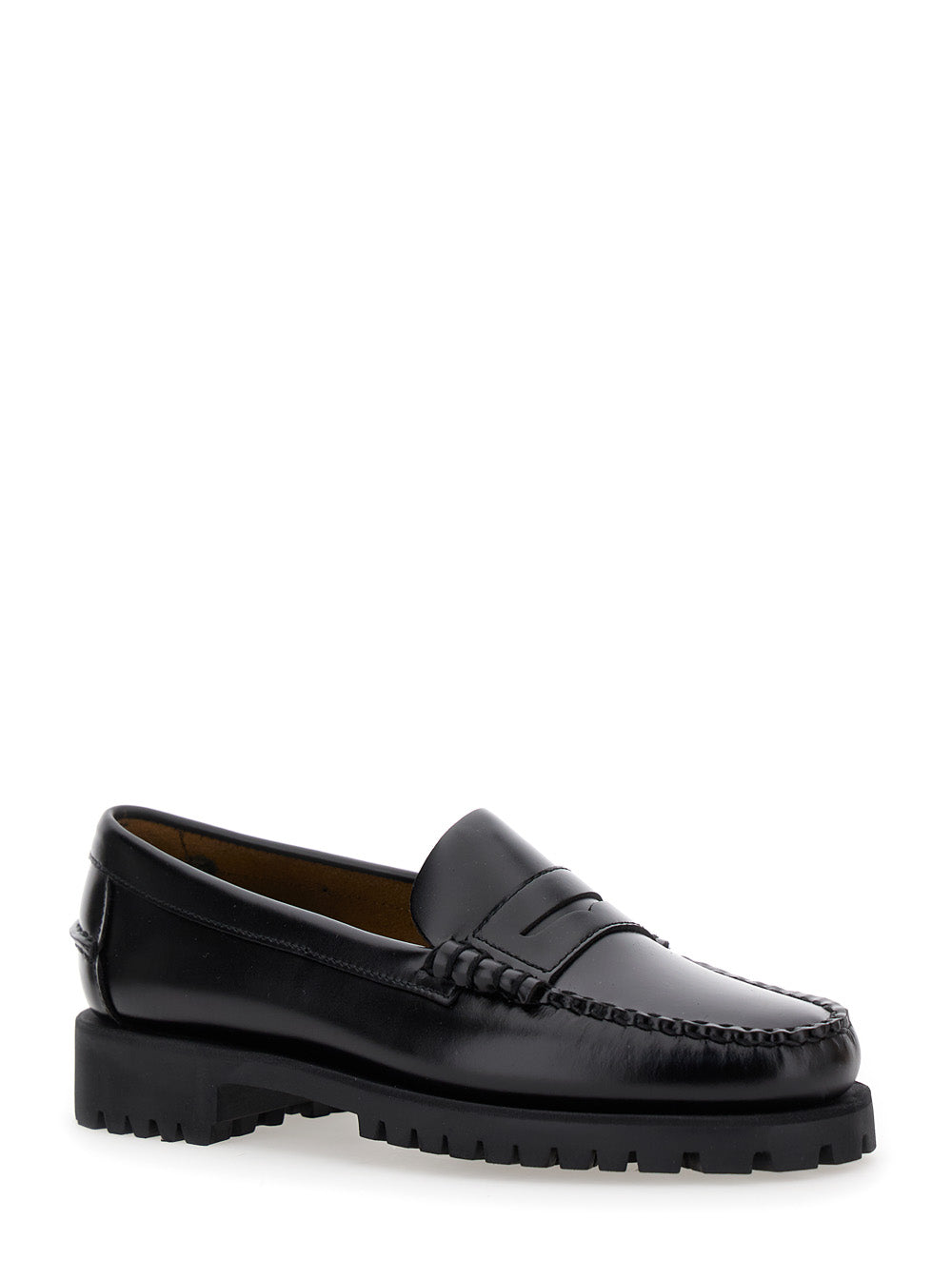 Loafers 7002ij0902 Black With Round Toe And Chunky Sole Leather For Women - US 6