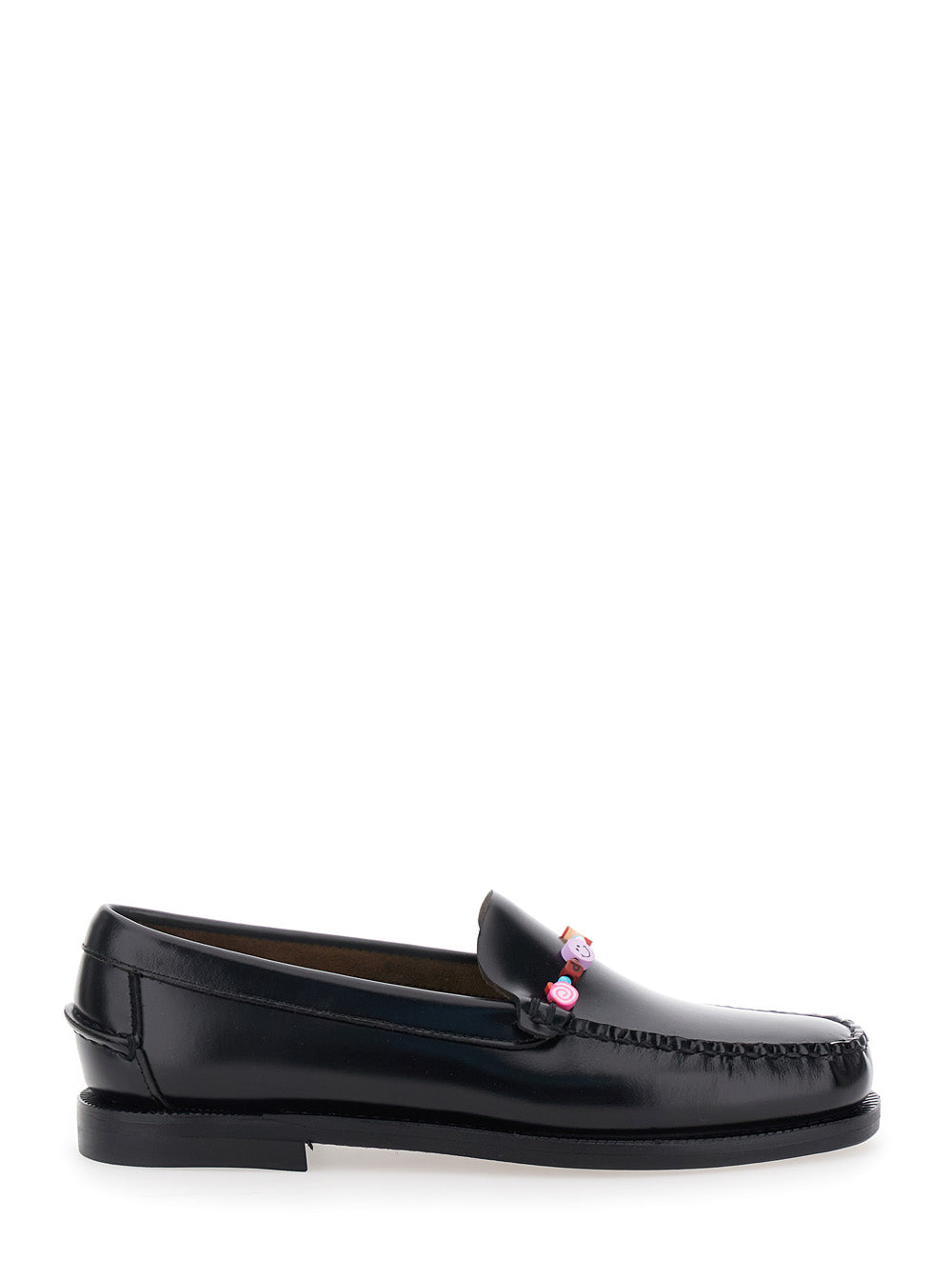 FRANK BEADS WOMAN Black Leather Loafers