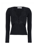 Top RS26176TBBBLACK with Deep Neckline on the Front and Ribbed Design in Black Viscose Blend for Women Polyester Polyamide Tops