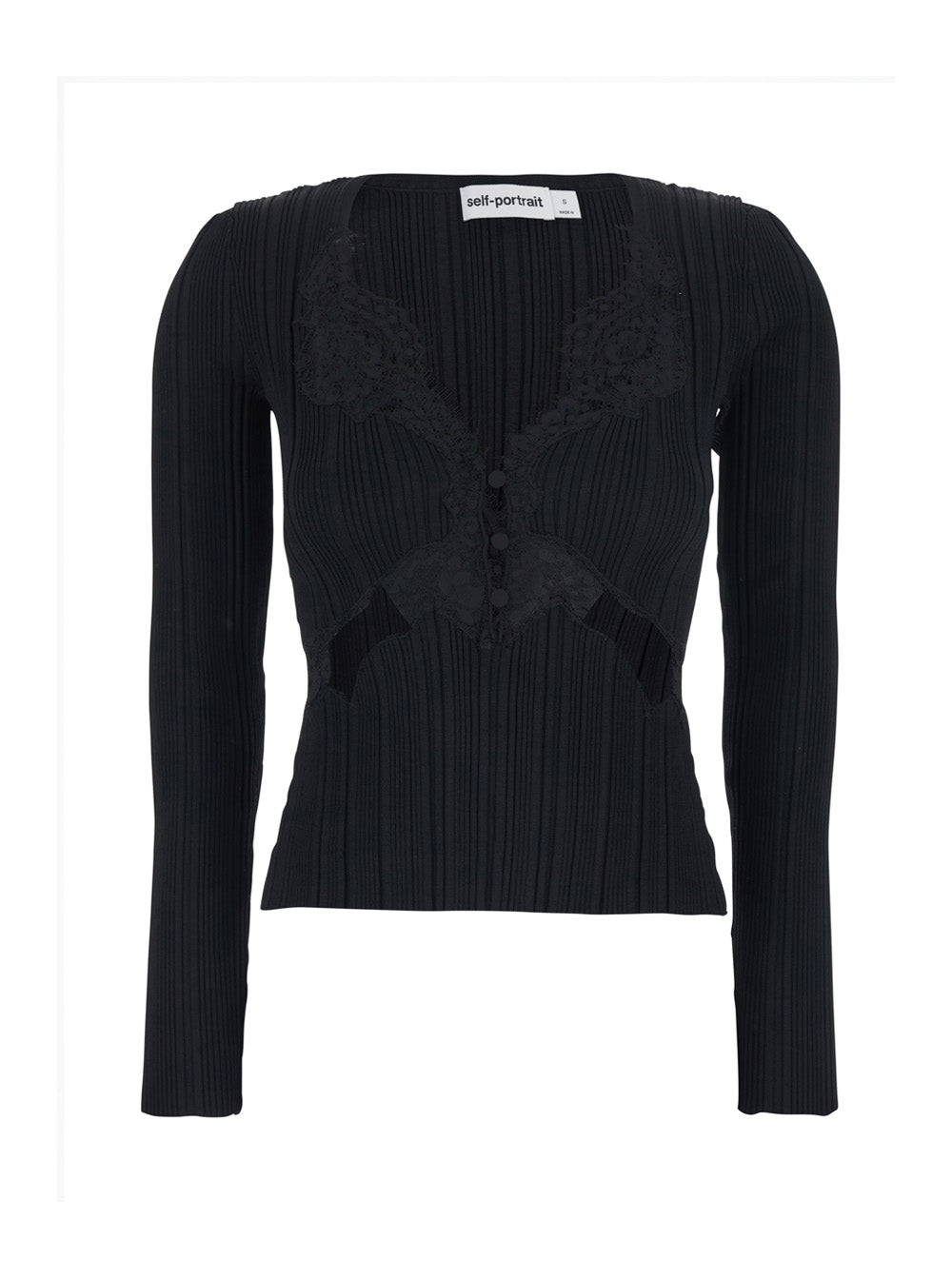 Top RS26176TBBBLACK with Deep Neckline on the Front and Ribbed Design in Black Viscose Blend for Women Polyester Polyamide Tops
