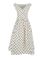 Dress With Flared Skirt And All-Over Polka Dot Pattern White Cotton For Women - UK 6