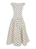 Dress With Flared Skirt And All-Over Polka Dot Pattern White Cotton For Women - UK 6