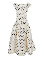 Dress With Flared Skirt And All-Over Polka Dot Pattern White Cotton For Women - UK 6