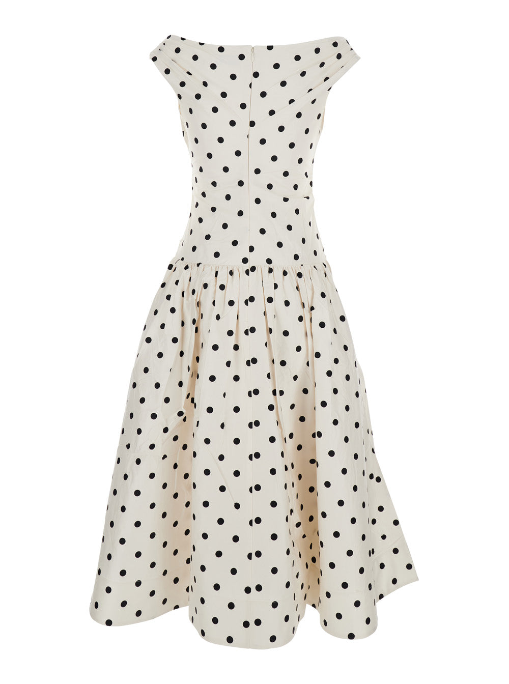Dress With Flared Skirt And All-Over Polka Dot Pattern White Cotton For Women - UK 6