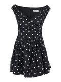 Dress Rs26209 Black With Flared Skirt And All-Over Polka Dot Motif Cotton For Women