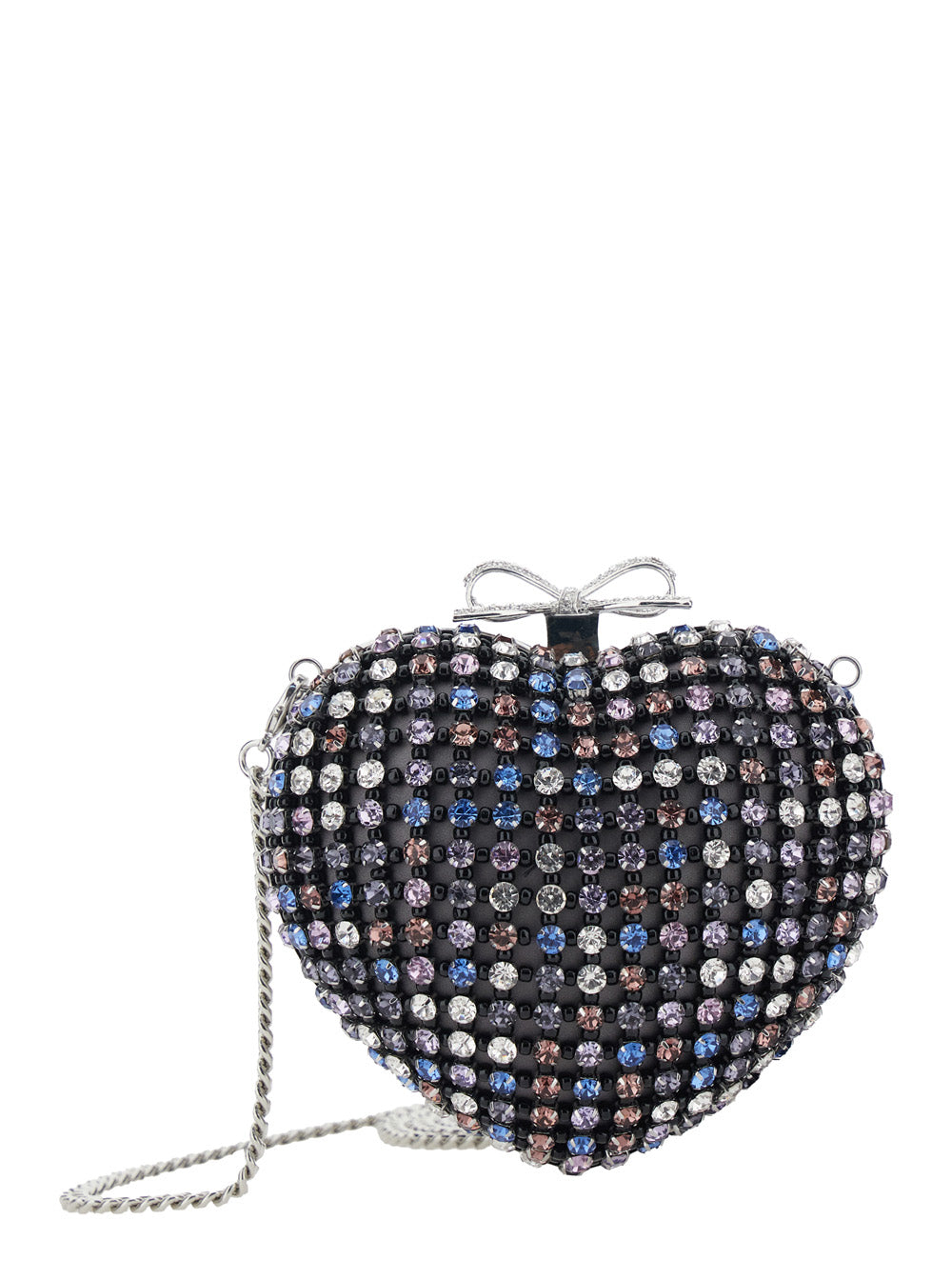 Heart-Shaped Clutch Multicoloured with Pearl Decoration and Tech Fabric Bow Detail - Multicolor Women Polyester Elastane Clutches Pochettes
