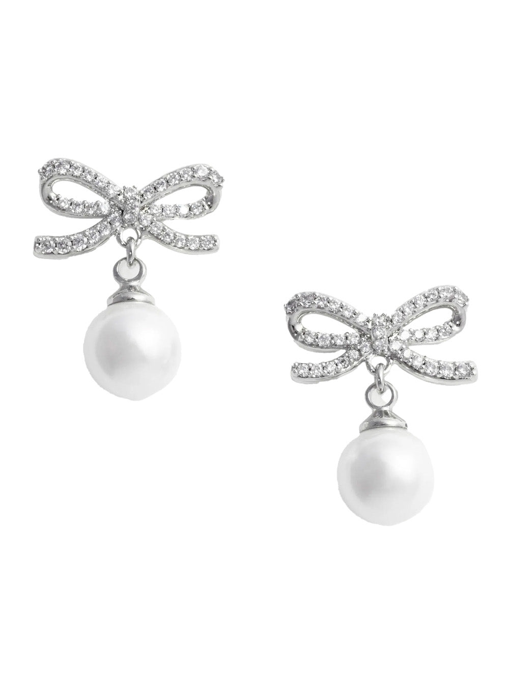 Earrings Bow Silhouette with Silver Color Copper Decoration for Women Metallic