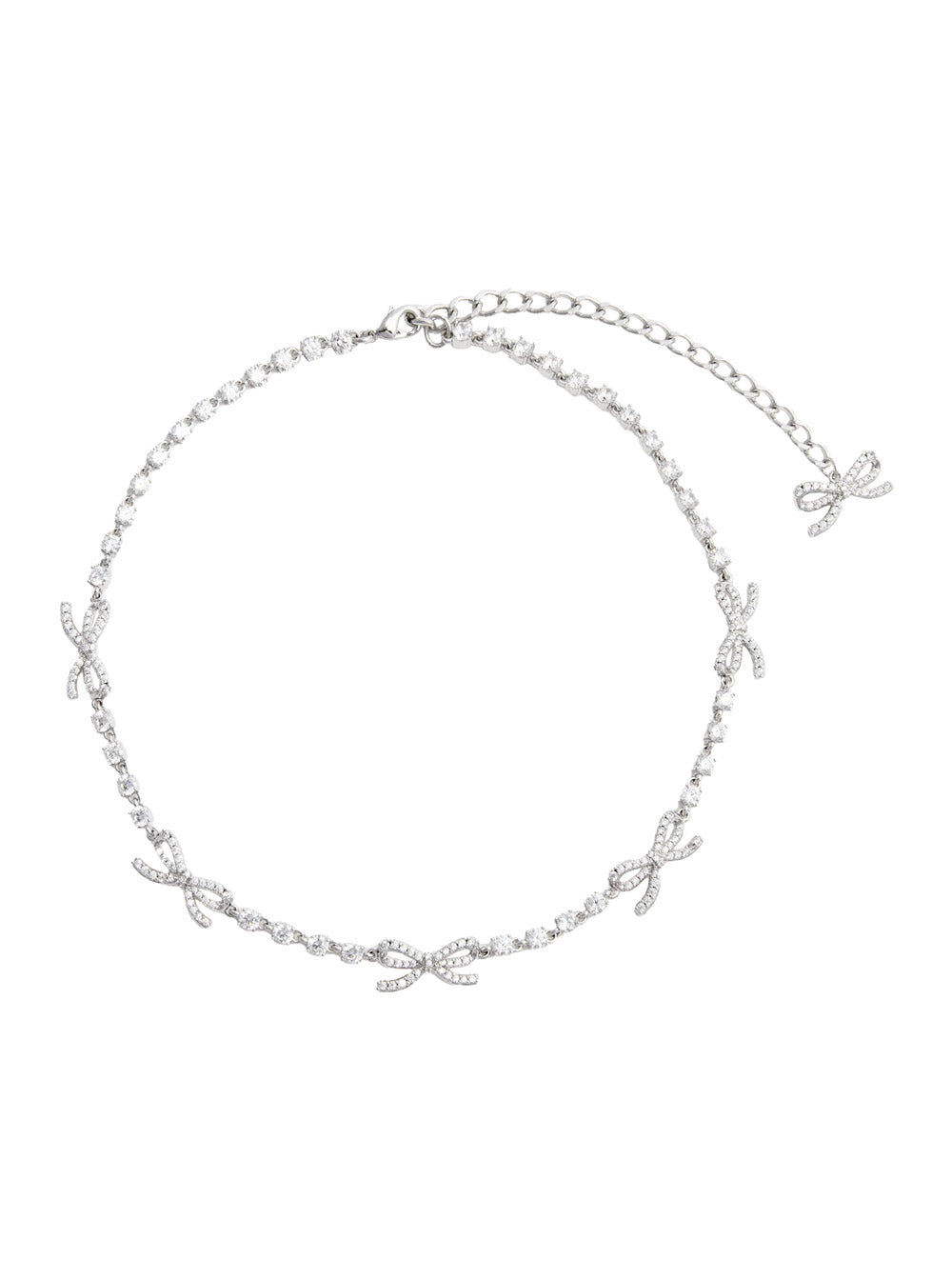 Necklace with Crystal and Bow Decoration in Silver-Colored Copper for Women Metallic Necklaces