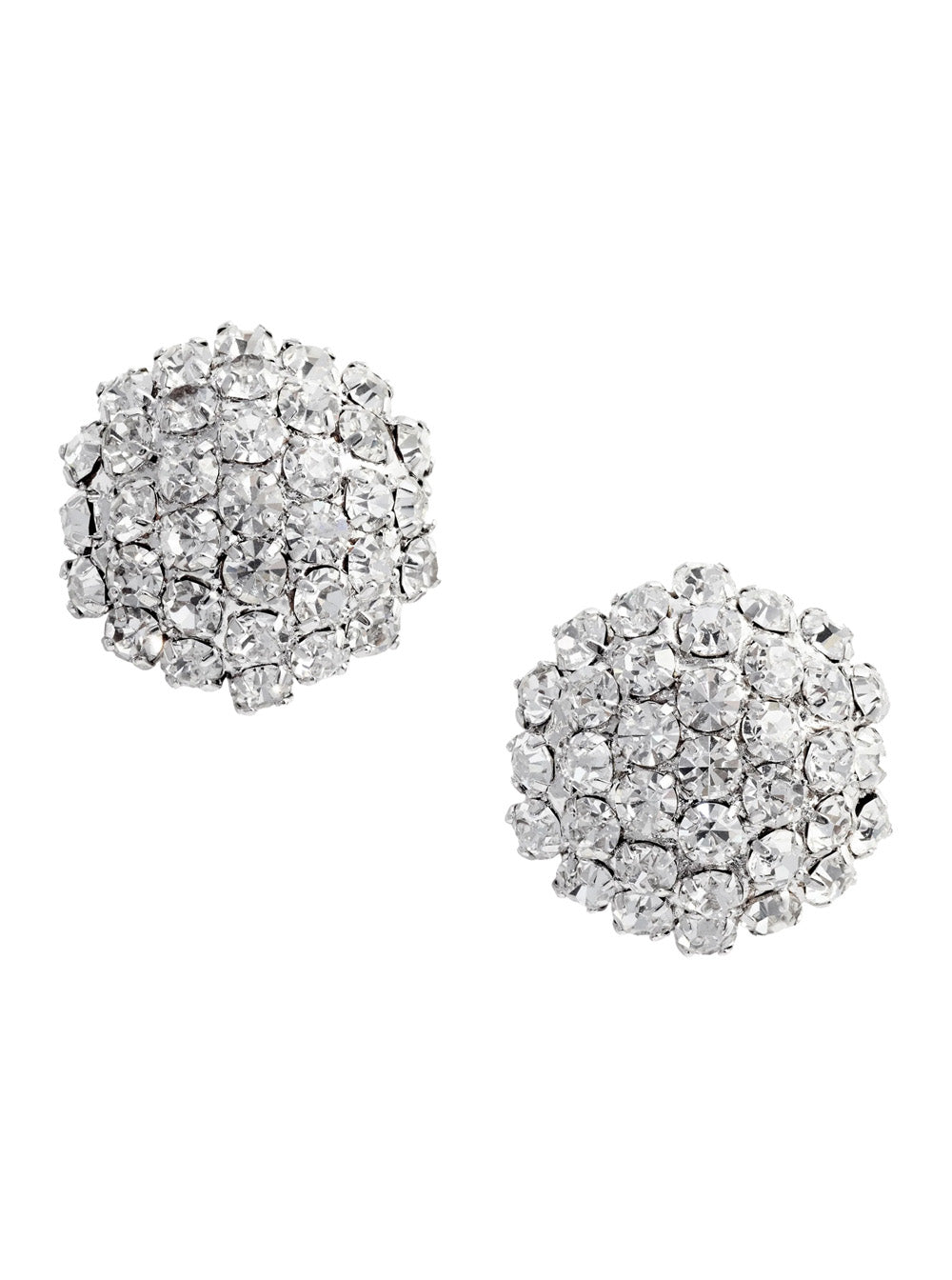 Silver Color All-Over Crystal Decoration Earrings for Women Metallic Brass