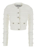 Cardigan White Pointelle Diamante With Long Sleeves In Knit For Women Jersey