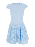 Dress Mini Crepe Lace Blue With Short Sleeves And Details - Women Blu