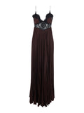 Dress Brown Satin Lace Insert Maxi With Inserts Long