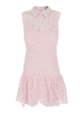Dress Mini Pink Lace Collared With Collar - Fabric Women