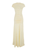 Dress Draped Maxi Yellow With V-Neck And Details In Jersey Women Long