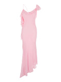 Pink Long Dress With Ruffles Georgette For Women