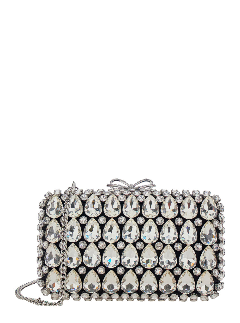 Clutch Bag BLACK SATIN CRYSTAL with Details in for Women Clutches And Pochettes